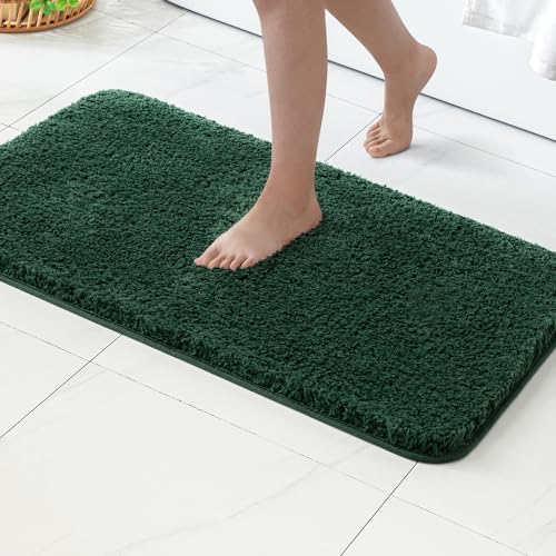 MIULEE 1 Pezzo Tappeto in Microfibra 4 CM Lungo Anti-scivolo Assorbimento dell'acqua Morbido Tappetino da Bagno per Porte d'ingresso Corridoio Doccia Soggiorno 40X60 CM Verde scuro