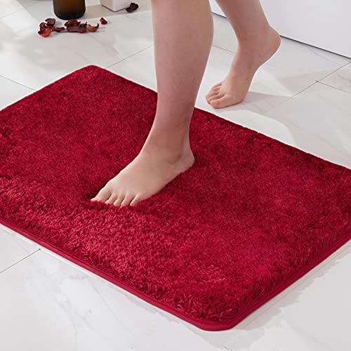 MIULEE 1 Pezzo Tappeto in Microfibra 4 CM Lungo Anti-scivolo Assorbimento dell'acqua Morbido Tappetino da Bagno per Porte d'ingresso Corridoio Doccia Soggiorno 60x90 CM Rosso