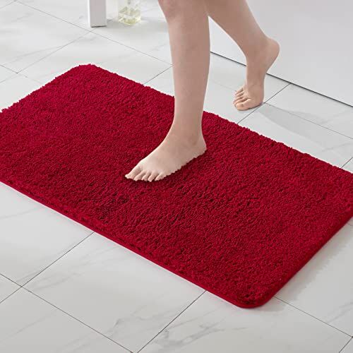 MIULEE 1 Pezzo Tappeto in Microfibra 4 CM Lungo Anti-scivolo Assorbimento dell'acqua Morbido Tappetino da Bagno per Porte d'ingresso Corridoio Doccia Soggiorno 70x120 CM Rosso