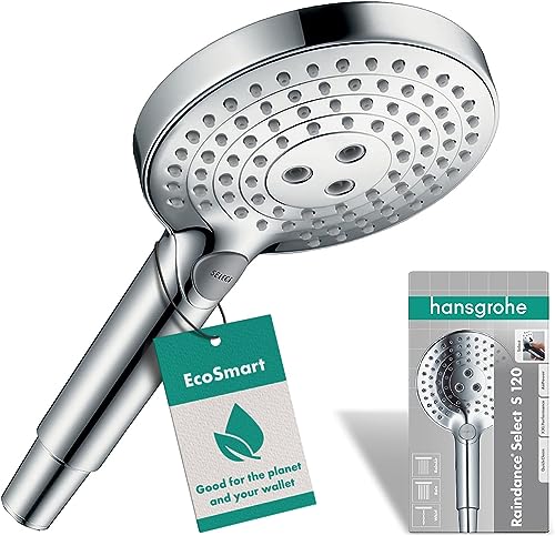 Hansgrohe Raindance Select S Doccetta per doccia a risparmio idrico 9 l/min (EcoSmart), Doccino con 3 getti, Soffione doccia rotondo (⌀ 120 mm) con funzione anticalcare, cromo