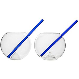 BY ON Magaluf, set di 2 bicchieri per acqua, set di bicchieri da succo, set da cocktail, con cannuccia blu in vetro, lavabili in lavastoviglie BY ON Magaluf, set di 2 bicchieri per acqua, set di bicchieri da succo, set da cocktail, con cannuccia blu in vetro, lavabili in lavastoviglie
