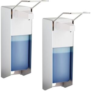 Relaxdays Dispenser di Sapone, Set da 2 Erogatori per Disinfettanti, 1000 ml, da Montare alla Parete, Argento/Bianco Relaxdays Dispenser di Sapone, Set da 2 Erogatori per Disinfettanti, 1000 ml, da Montare alla Parete, Argento/Bianco