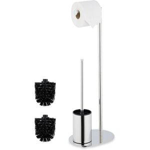Relaxdays Piantana Portarotolo e Portascopino da Bagno, Porta Rotolo di Carta Igienica e Scopino WC, 63x23x17cm, Argento Relaxdays Piantana Portarotolo e Portascopino da Bagno, Porta Rotolo di Carta Igienica e Scopino WC, 63x23x17cm, Argento