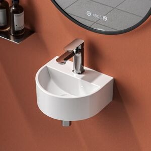 EMKE Lavandino da parete per bagno, piccolo, ad angolo, in ceramica, bianco, 32 x 32 x 15 cm (lunghezza x larghezza x altezza) EMKE Lavandino da parete per bagno, piccolo, ad angolo, in ceramica, bianco, 32 x 32 x 15 cm (lunghezza x larghezza x altezza)