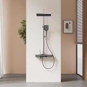 EMKE Colonna doccia termostatica, doccia a pioggia e doccia manuale, altezza regolabile 816-1146 mm, antracite opaco, set doccia con ripiano in vetro, 1146 x 450 x 480 mm EMKE Colonna doccia termostatica, doccia a pioggia e doccia manuale, altezza regolabile 816-1146 mm, antracite opaco, set doccia con ripiano in vetro, 1146 x 450 x 480 mm