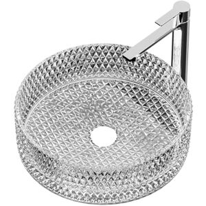 EMKE Lavabo in vetro rotondo, 360 x 360 x 112 mm, lavabo da appoggio in vetro al piombo temperato, lavabo, lavandino da bagno, trasparente EMKE Lavabo in vetro rotondo, 360 x 360 x 112 mm, lavabo da appoggio in vetro al piombo temperato, lavabo, lavandino da bagno, trasparente