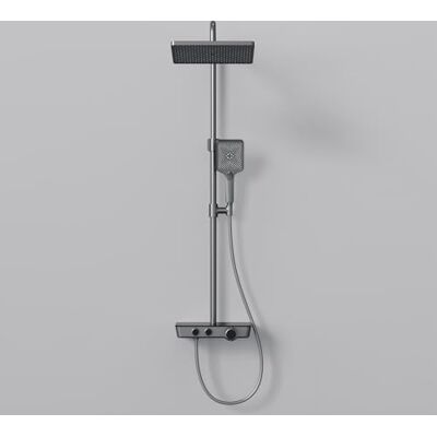 EMKE Sistema doccia con termostato, set completo con doccia a pioggia, termostato, colonna doccia, doccetta a mano con 3 livelli di getto, certificato KTW, set doccia con ripiano in vetro, antracite EMKE Sistema doccia con termostato, set completo con doccia a pioggia, termostato, colonna doccia, doccetta a mano con 3 livelli di getto, certificato KTW, set doccia con ripiano in vetro, antracite