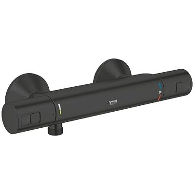 Grohe Precision Start – Miscelatore termostatico per doccia esterno (montaggio a parete, pulsante di sicurezza a 38°C, cartuccia compatta con termoelemento in cera), nero opaco, Grohe Precision Start – Miscelatore termostatico per doccia esterno (montaggio a parete, pulsante di sicurezza a 38°C, cartuccia compatta con termoelemento in cera), nero opaco,