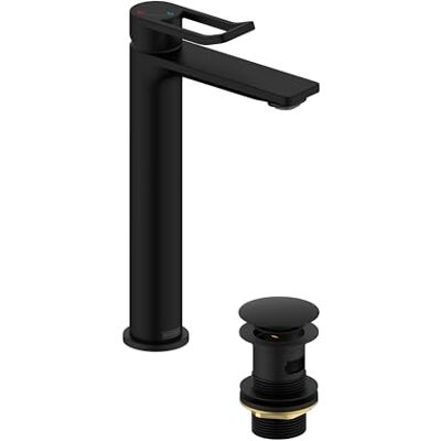 Bristan Saffron Eco Start Miscelatore alto per lavabo, con scarico clicker, rubinetto da bagno, finitura nera Bristan Saffron Eco Start Miscelatore alto per lavabo, con scarico clicker, rubinetto da bagno, finitura nera