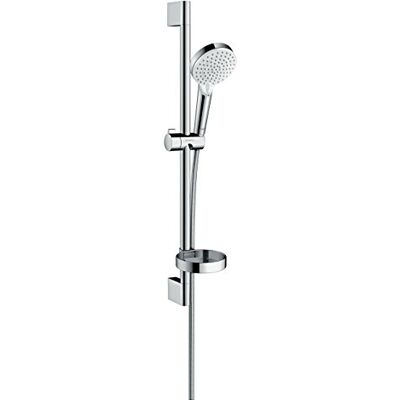 Hansgrohe Crometta Set doccia Vario con asta doccia 65 cm e portasapone, bianco/cromo, Hansgrohe Crometta Set doccia Vario con asta doccia 65 cm e portasapone, bianco/cromo,