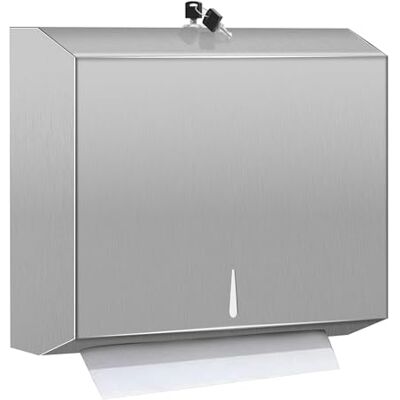 TOBEFORT Dispenser di asciugamani di carta in acciaio inox, montaggio a parete, dispenser di asciugamani con serratura, pieghevole a tre volte/C, per bagno, cucina, ufficio, grande capacità 300, TOBEFORT Dispenser di asciugamani di carta in acciaio inox, montaggio a parete, dispenser di asciugamani con serratura, pieghevole a tre volte/C, per bagno, cucina, ufficio, grande capacità 300,