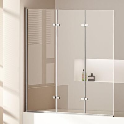 EMKE Pannello doccia pieghevole per vasca da bagno, 130 x 140 cm, 3 pezzi, con vetro di sicurezza monolastra da 6 mm, per vasca da bagno, parete pieghevole EMKE Pannello doccia pieghevole per vasca da bagno, 130 x 140 cm, 3 pezzi, con vetro di sicurezza monolastra da 6 mm, per vasca da bagno, parete pieghevole