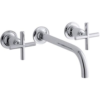 Kohler Purist Rubinetto da parete con due maniglie, con beccuccio angolare da 9", 90 gradi e maniglie a croce, valvola non inclusa, cromato lucido, Taglia unica Kohler Purist Rubinetto da parete con due maniglie, con beccuccio angolare da 9", 90 gradi e maniglie a croce, valvola non inclusa, cromato lucido, Taglia unica