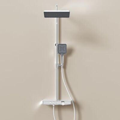 EMKE Sistema doccia con termostato, doccia a pioggia con termostato, 30 x 20 cm, set doccia a mano con 3 livelli di getto, sistema doccia a pioggia con ripiano in vetro, certificato KTW, cromato EMKE Sistema doccia con termostato, doccia a pioggia con termostato, 30 x 20 cm, set doccia a mano con 3 livelli di getto, sistema doccia a pioggia con ripiano in vetro, certificato KTW, cromato