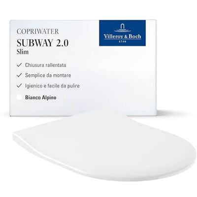 Villeroy & Boch Subway 2.0 sedile per WC SlimSeat, sedile per WC removibile con chiusura ammortizzata, in materiale duroplast resistente, pezzo di ricambio originale, forma a D, bianco, lucido Villeroy & Boch Subway 2.0 sedile per WC SlimSeat, sedile per WC removibile con chiusura ammortizzata, in materiale duroplast resistente, pezzo di ricambio originale, forma a D, bianco, lucido