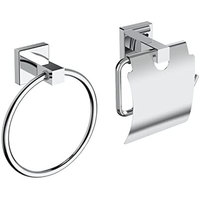 EMKE Set di 2 portasciugamani da bagno, in acciaio inox, autoadesivo, montaggio a parete, set di accessori da bagno, anello per asciugamani e porta carta igienica con decorazione cromata EMKE Set di 2 portasciugamani da bagno, in acciaio inox, autoadesivo, montaggio a parete, set di accessori da bagno, anello per asciugamani e porta carta igienica con decorazione cromata