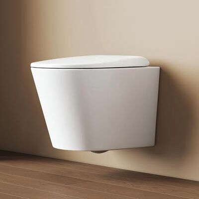 EMKE WC sospeso bianco, 490 × 365 × 360 mm, WC da parete, senza bordi, con doppio foro controcorrente e risciacquo multiforo, in ceramica, con chiusura morbida e funzione di sgancio rapido EMKE WC sospeso bianco, 490 × 365 × 360 mm, WC da parete, senza bordi, con doppio foro controcorrente e risciacquo multiforo, in ceramica, con chiusura morbida e funzione di sgancio rapido