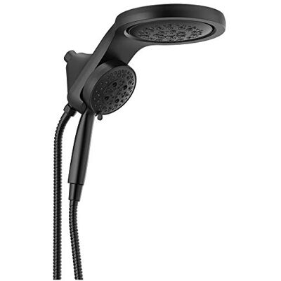 DELTA Faucet 25 HydroRain H2Okinetic 5 Impostazioni Due in Uno Soffione Nero Opaco con Doccetta DELTA Faucet 25 HydroRain H2Okinetic 5 Impostazioni Due in Uno Soffione Nero Opaco con Doccetta
