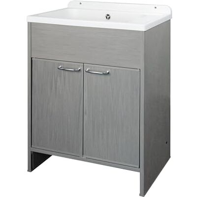 Negrari Lavatoio Salvaspazio in Resina PVC, Resistente all'umidità, Vasca resistente agli acidi di uso comune, Kit di scarico con pilettone in metallo, L58 x P38 x H85 cm, Bianco/Rovere Negrari Lavatoio Salvaspazio in Resina PVC, Resistente all'umidità, Vasca resistente agli acidi di uso comune, Kit di scarico con pilettone in metallo, L58 x P38 x H85 cm, Bianco/Rovere