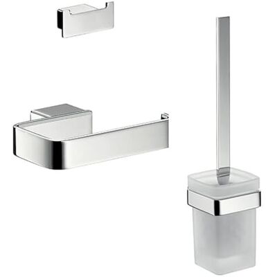 Emco LOFT Set porta carta igienica, porta scopino e gancio doppio, elegante set da bagno da parete in metallo, cromato Emco LOFT Set porta carta igienica, porta scopino e gancio doppio, elegante set da bagno da parete in metallo, cromato