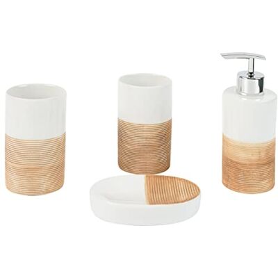 Set bagno Rimini - Accessori in ceramica bianco-beige Set bagno Rimini - Accessori in ceramica bianco-beige
