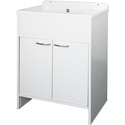 Negrari Lavatoio Salvaspazio in Resina PVC, Resistente all'umidità, Vasca resistente agli acidi di uso comune, Kit di scarico con pilettone in metallo, L58 x P38 x H85 cm, Bianco Negrari Lavatoio Salvaspazio in Resina PVC, Resistente all'umidità, Vasca resistente agli acidi di uso comune, Kit di scarico con pilettone in metallo, L58 x P38 x H85 cm, Bianco