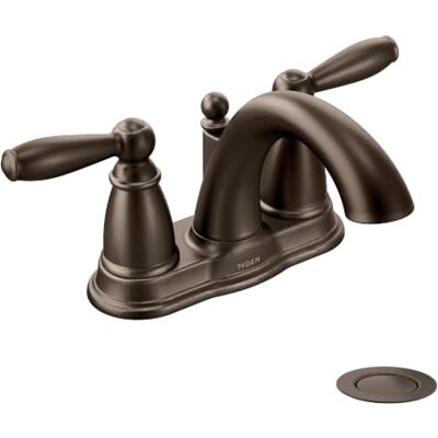 Moen Brantford two-handle Low ARC Bathroom Faucet with Drain Assembly, oil Rubbed Bronze Moen Brantford two-handle Low ARC Bathroom Faucet with Drain Assembly, oil Rubbed Bronze