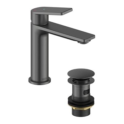 Bristan Frammento Eco Start Miscelatore Lavabo con Piletta Clicker, Grigio Canna di Fucile Bristan Frammento Eco Start Miscelatore Lavabo con Piletta Clicker, Grigio Canna di Fucile