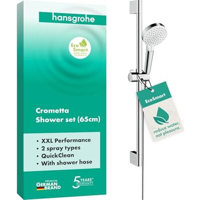 Hansgrohe Crometta Set doccia Vario EcoSmart 9 l/min con asta doccia 65 cm, bianco/cromo, Hansgrohe Crometta Set doccia Vario EcoSmart 9 l/min con asta doccia 65 cm, bianco/cromo,