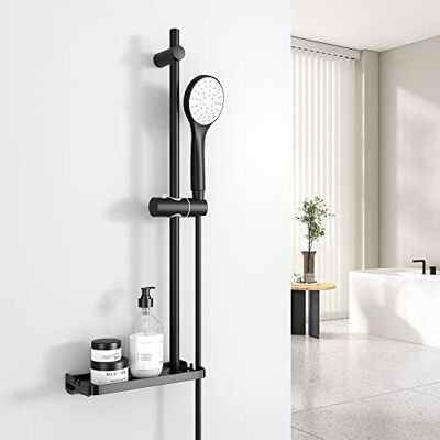 EMKE Set di aste per doccia con doccetta, sistema doccia con asta doccia, 70 cm, con portasapone e tubo doccia da 1,5 m, set doccia per bagno, colore nero EMKE Set di aste per doccia con doccetta, sistema doccia con asta doccia, 70 cm, con portasapone e tubo doccia da 1,5 m, set doccia per bagno, colore nero