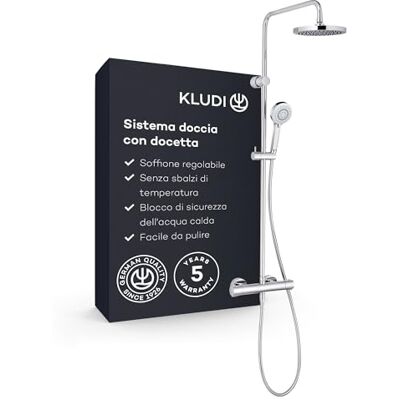 Sistema Doccia Kludi X3 - Termostato, Pioggia 20cm & Hand Shower Sistema Doccia Kludi X3 - Termostato, Pioggia 20cm & Hand Shower
