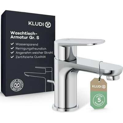 Kludi X1 rubinetto per lavabo con scarico a tirante, altezza erogatore 75 mm, rubinetto a risparmio idrico taglia S, cartuccia in ceramica, miscelatore lavabo con tubi di collegamento cromati Kludi X1 rubinetto per lavabo con scarico a tirante, altezza erogatore 75 mm, rubinetto a risparmio idrico taglia S, cartuccia in ceramica, miscelatore lavabo con tubi di collegamento cromati