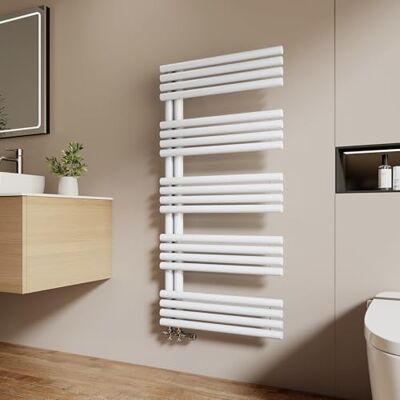 EMKE Asciugamani per acqua calda per bagno, 1265 x 600 mm, tubo tondo porta asciugamani, scaldasalviette con raccordi laterali, scaldasalviette da bagno, bianco 776 W EMKE Asciugamani per acqua calda per bagno, 1265 x 600 mm, tubo tondo porta asciugamani, scaldasalviette con raccordi laterali, scaldasalviette da bagno, bianco 776 W