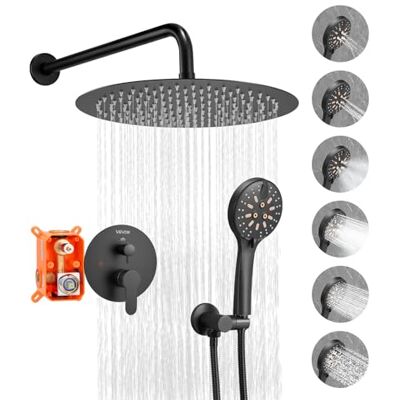VEVOR Sistema Doccia a Pioggia per Bagno con Soffione Tondo 305 mm e Doccetta, Set di Rubinetti da Doccia a Parete, con Valvola in Ottone e Kit di Finitura, Rubinetto Doccia, Nero Opaco VEVOR Sistema Doccia a Pioggia per Bagno con Soffione Tondo 305 mm e Doccetta, Set di Rubinetti da Doccia a Parete, con Valvola in Ottone e Kit di Finitura, Rubinetto Doccia, Nero Opaco