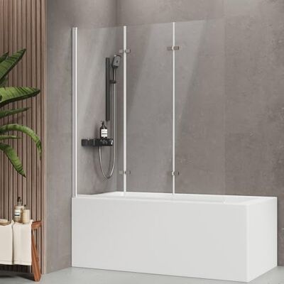 EMKE Parete doccia per vasca da bagno, 130 x 140 cm (larghezza x altezza), 3 pezzi, pieghevole, vetro di sicurezza ESG da 6 mm, orientabile a 180°, orientabile all'interno e all'esterno, facile da EMKE Parete doccia per vasca da bagno, 130 x 140 cm (larghezza x altezza), 3 pezzi, pieghevole, vetro di sicurezza ESG da 6 mm, orientabile a 180°, orientabile all'interno e all'esterno, facile da