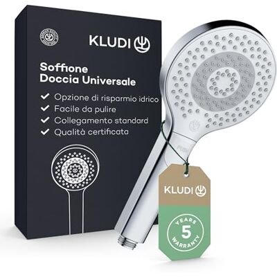 Kludi -X3 Soffione doccia universale a risparmio idrico opzionale, doccino 3 getti (corpo, capelli, pelle), soffione facile da pulire Ø 11,7 cm, cromo Kludi -X3 Soffione doccia universale a risparmio idrico opzionale, doccino 3 getti (corpo, capelli, pelle), soffione facile da pulire Ø 11,7 cm, cromo