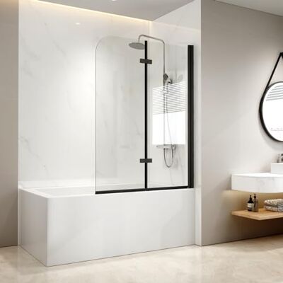 EMKE Parete doccia per vasca da bagno, colore nero, 110 x 140 cm, 2 pezzi, pieghevole, per vasca da bagno, doccia, vasca da bagno da 6 mm, vetro di sicurezza EMKE Parete doccia per vasca da bagno, colore nero, 110 x 140 cm, 2 pezzi, pieghevole, per vasca da bagno, doccia, vasca da bagno da 6 mm, vetro di sicurezza