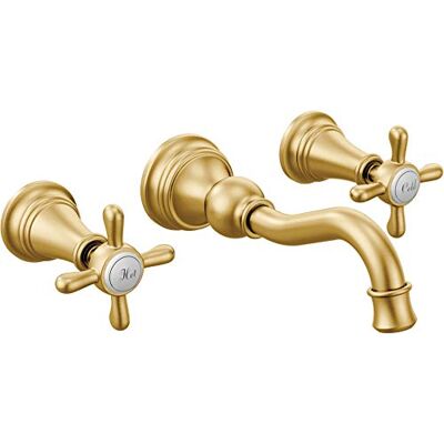 Moen Weymouth Cross Handle Wall Mount Bathroom Faucet Trim, Valve Required, , 0V Moen Weymouth Cross Handle Wall Mount Bathroom Faucet Trim, Valve Required, , 0V