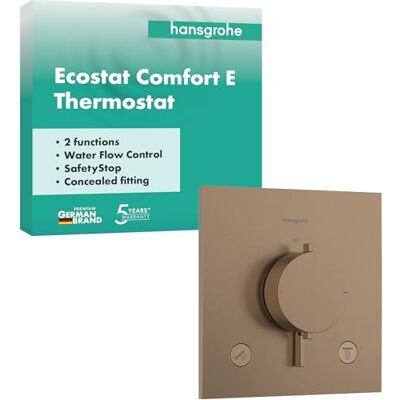 Hansgrohe Ecostat Comfort E Miscelatore termostatico incasso, Rubinetto termostatico con blocco di sicurezza (SafetyStop) a 40° C, Termostato quadrato, 2 utenze, bronzo spazzolato, Hansgrohe Ecostat Comfort E Miscelatore termostatico incasso, Rubinetto termostatico con blocco di sicurezza (SafetyStop) a 40° C, Termostato quadrato, 2 utenze, bronzo spazzolato,