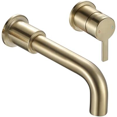 Bristan Altum Rubinetto miscelatore a 2 fori per lavabo, montaggio a parete, con funzione di risparmio idrico, finitura in ottone spazzolato Bristan Altum Rubinetto miscelatore a 2 fori per lavabo, montaggio a parete, con funzione di risparmio idrico, finitura in ottone spazzolato