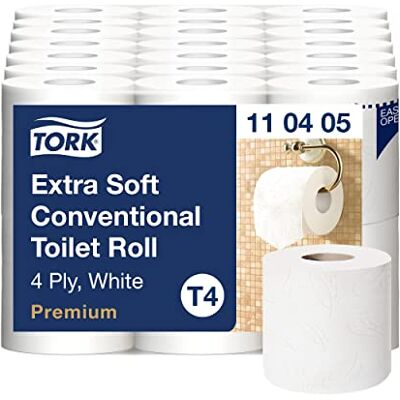 Tork 110405 Rotoli Carta Igienica tradizionale Premium Extra Soft, 4 veli, compatibile con sistema T4, 7 x 6 rotoli a confezione (cad 6 x 153 strappi), bianca Tork 110405 Rotoli Carta Igienica tradizionale Premium Extra Soft, 4 veli, compatibile con sistema T4, 7 x 6 rotoli a confezione (cad 6 x 153 strappi), bianca