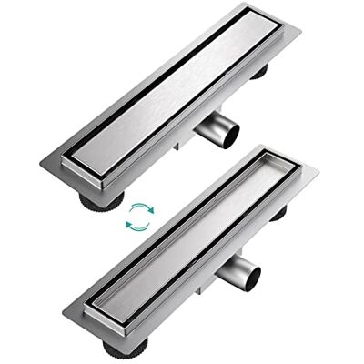 EMKE Canalina per doccia, 40 cm, in acciaio inox, piastrellabile, set completo di scarico per doccia, sifone con antiodore e filtro per capelli, scarico doccia, doppio lato per bagno EMKE Canalina per doccia, 40 cm, in acciaio inox, piastrellabile, set completo di scarico per doccia, sifone con antiodore e filtro per capelli, scarico doccia, doppio lato per bagno