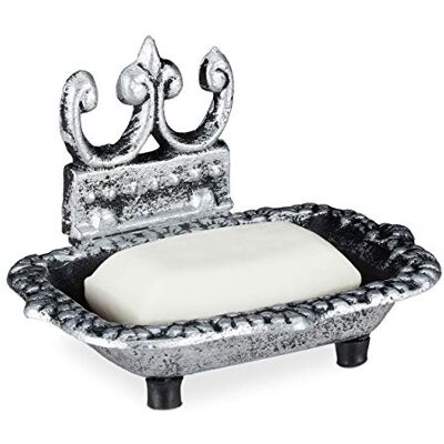 Relaxdays Portasaponetta in Design Antico, Piattino Rettangolare per Saponetta con Supporto Ghisa, Portasapone. Argento Relaxdays Portasaponetta in Design Antico, Piattino Rettangolare per Saponetta con Supporto Ghisa, Portasapone. Argento