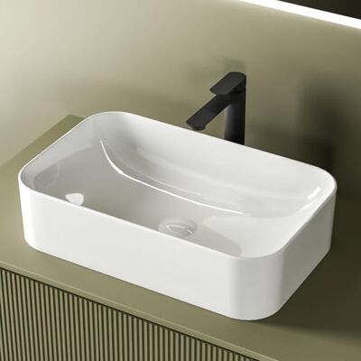 EMKE Lavabo da appoggio rettangolare 61,0 × 38,0 × 15,0 cm – Lavabo in ceramica per WC ospiti e bagno – Senza foro per rubinetto e troppopieno, antigraffio e facile da pulire, bianco EMKE Lavabo da appoggio rettangolare 61,0 × 38,0 × 15,0 cm – Lavabo in ceramica per WC ospiti e bagno – Senza foro per rubinetto e troppopieno, antigraffio e facile da pulire, bianco