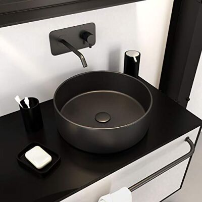 AURLANE Lavabo da appoggio rotondo in ceramica diametro 36 cm altezza 11,5 cm ROUNDY DARK AURLANE Lavabo da appoggio rotondo in ceramica diametro 36 cm altezza 11,5 cm ROUNDY DARK
