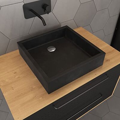 AURLANE Lavabo quadrato da appoggio in resina poliestere effetto pietra grigia naturale, 40 x 40 x 10 cm AURLANE Lavabo quadrato da appoggio in resina poliestere effetto pietra grigia naturale, 40 x 40 x 10 cm