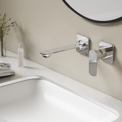EMKE Rubinetto per lavabo a incasso, cromato, 2 fori, montaggio a parete, con aeratore, rubinetto da bagno, miscelatore monocomando, 23 x 12 x 1 cm EMKE Rubinetto per lavabo a incasso, cromato, 2 fori, montaggio a parete, con aeratore, rubinetto da bagno, miscelatore monocomando, 23 x 12 x 1 cm