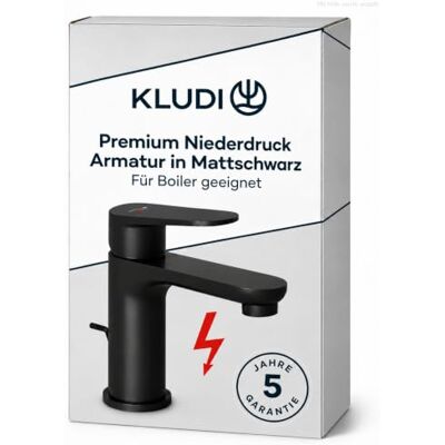 Kludi X1 rubinetto per lavabo a bassa pressione, altezza 95 mm, rubinetto a risparmio d'acqua, colore nero opaco, taglia M, miscelatore lavabo con 3 tubi di collegamento (boiler di accensione e Kludi X1 rubinetto per lavabo a bassa pressione, altezza 95 mm, rubinetto a risparmio d'acqua, colore nero opaco, taglia M, miscelatore lavabo con 3 tubi di collegamento (boiler di accensione e