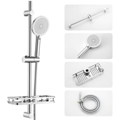 Auralum Saliscendi Doccia con Soffione e Mensola Doccia, Asta per Doccia Acciaio Inox 70cm, Colonna Doccia con Tubo Flessibile 1,5m e Soffione 4 Funzioni (12.7cm) e Supporto Soffione Doccia, Cromato Auralum Saliscendi Doccia con Soffione e Mensola Doccia, Asta per Doccia Acciaio Inox 70cm, Colonna Doccia con Tubo Flessibile 1,5m e Soffione 4 Funzioni (12.7cm) e Supporto Soffione Doccia, Cromato