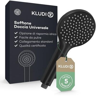 Kludi -X3 Soffione doccia universale a risparmio idrico come opzione, doccino per doccia con 1 tipo di getto, soffione facile da pulire Ø 11,7 cm, doccia soffione nero opaco Kludi -X3 Soffione doccia universale a risparmio idrico come opzione, doccino per doccia con 1 tipo di getto, soffione facile da pulire Ø 11,7 cm, doccia soffione nero opaco